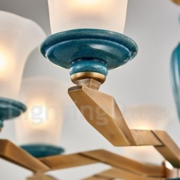 Retro Vintage Mosiężny Ceramiczny Wiszący Żyrandol Świeca z Kloszami Szklanymi