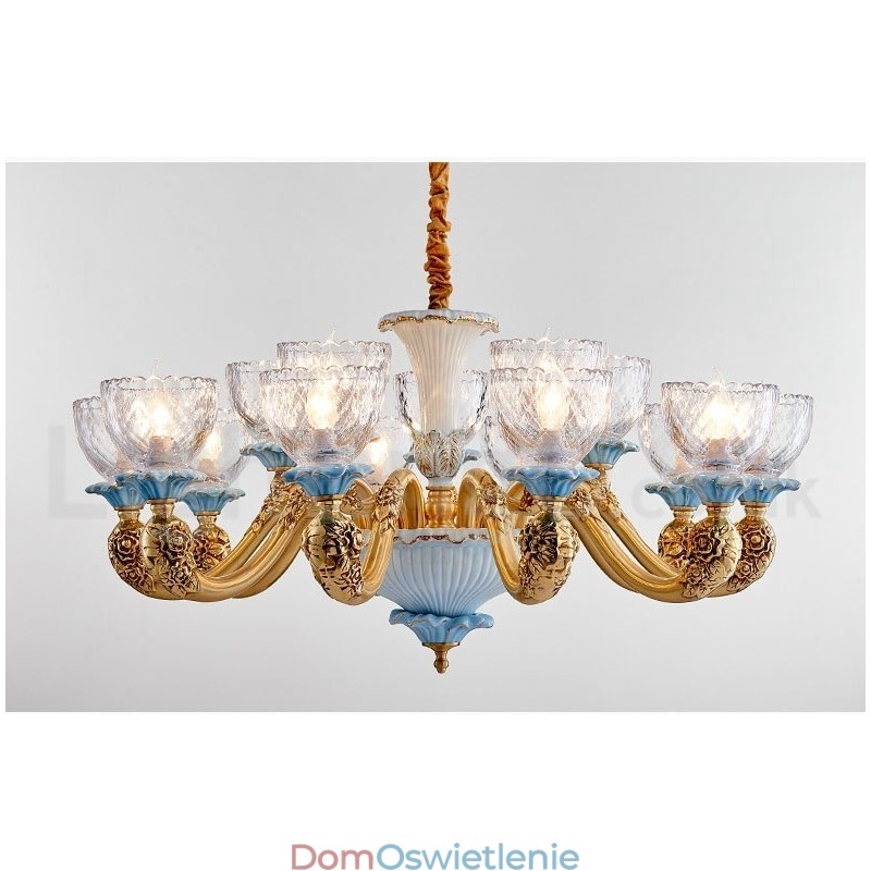 Retro Vintage Mosiężny Ceramiczny Wiszący Żyrandol Świeca z Kloszami Szklanymi