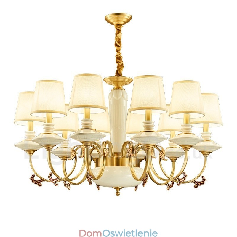 Retro Vintage Mosiężny Ceramiczny Wiszący Żyrandol Świeca z Abażurami z Tkaniny