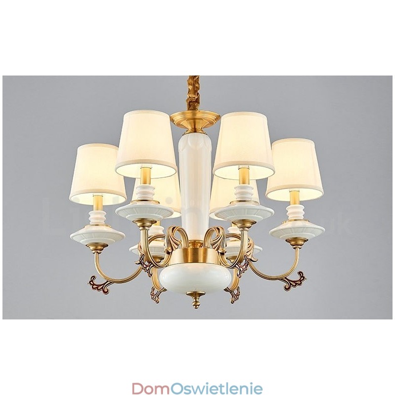 Retro Vintage Mosiężny Ceramiczny Wiszący Żyrandol Świeca z Abażurami z Tkaniny