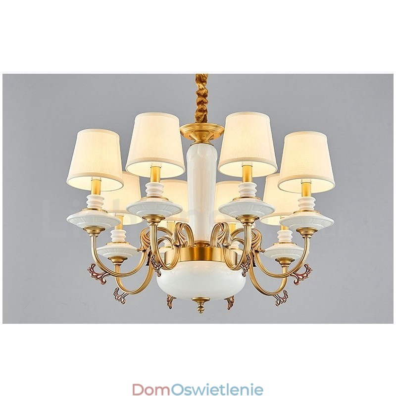 Retro Vintage Mosiężny Ceramiczny Wiszący Żyrandol Świeca z Abażurami z Tkaniny