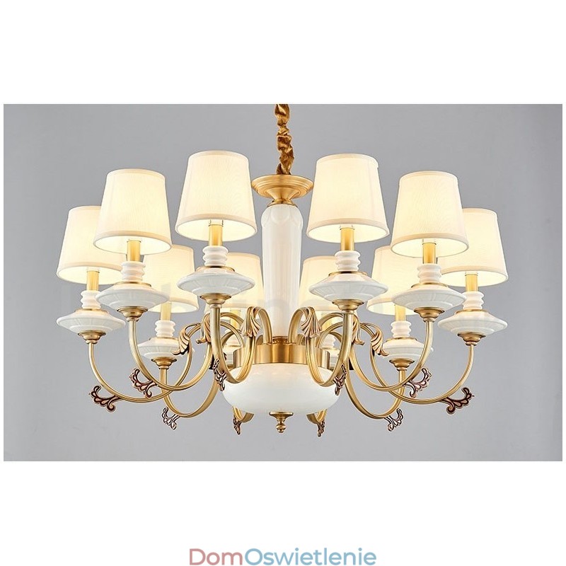 Retro Vintage Mosiężny Ceramiczny Wiszący Żyrandol Świeca z Abażurami z Tkaniny