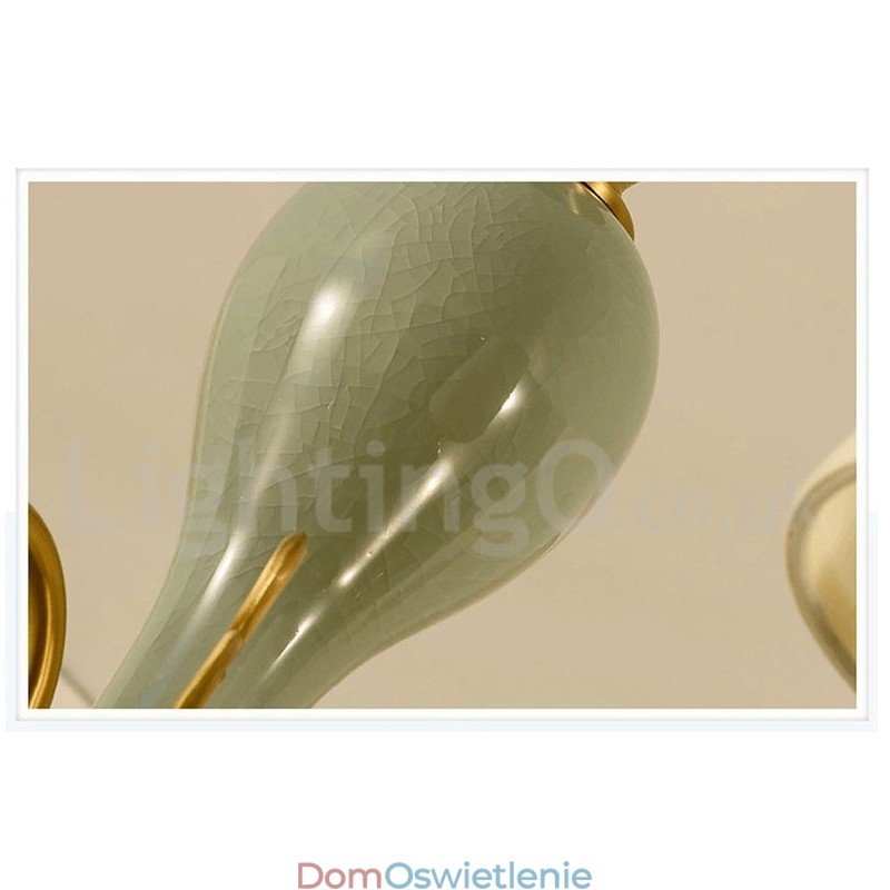 Czysty mosiądz Luksusowy rustykalny retro vintage mosiężny ceramiczny wiszący żyrandol z abażurami z tkaniny