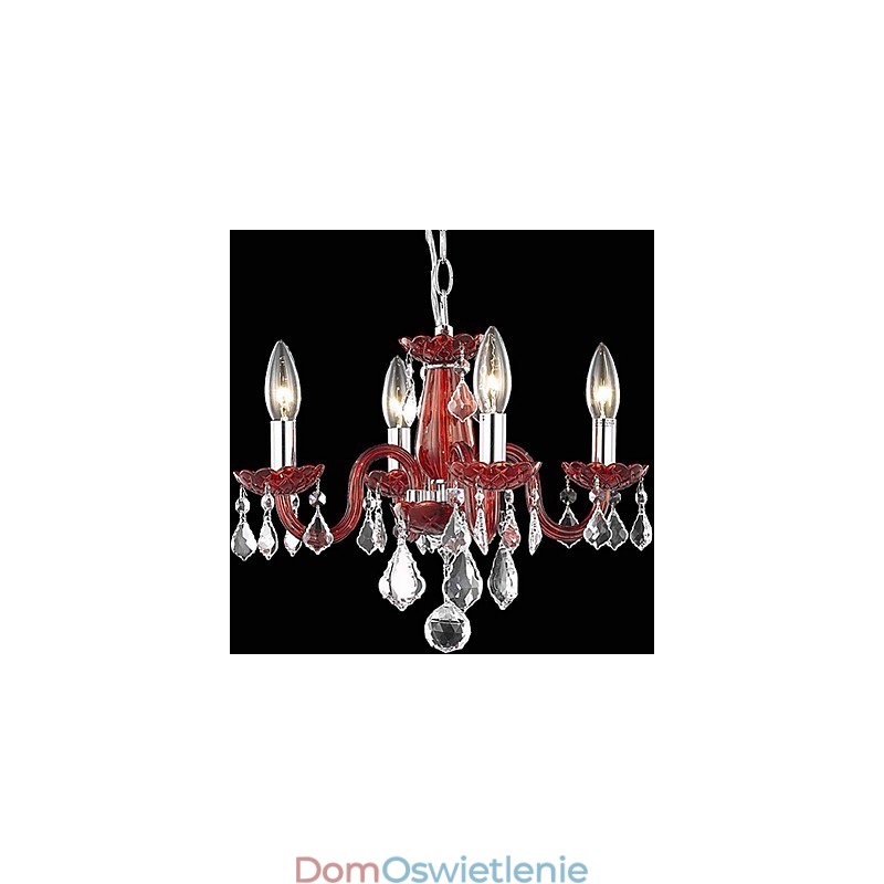 Kryształowy żyrandol z 4 światłami w kolorze czerwonym
