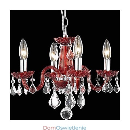 Kryształowy żyrandol z 4 światłami w kolorze czerwonym