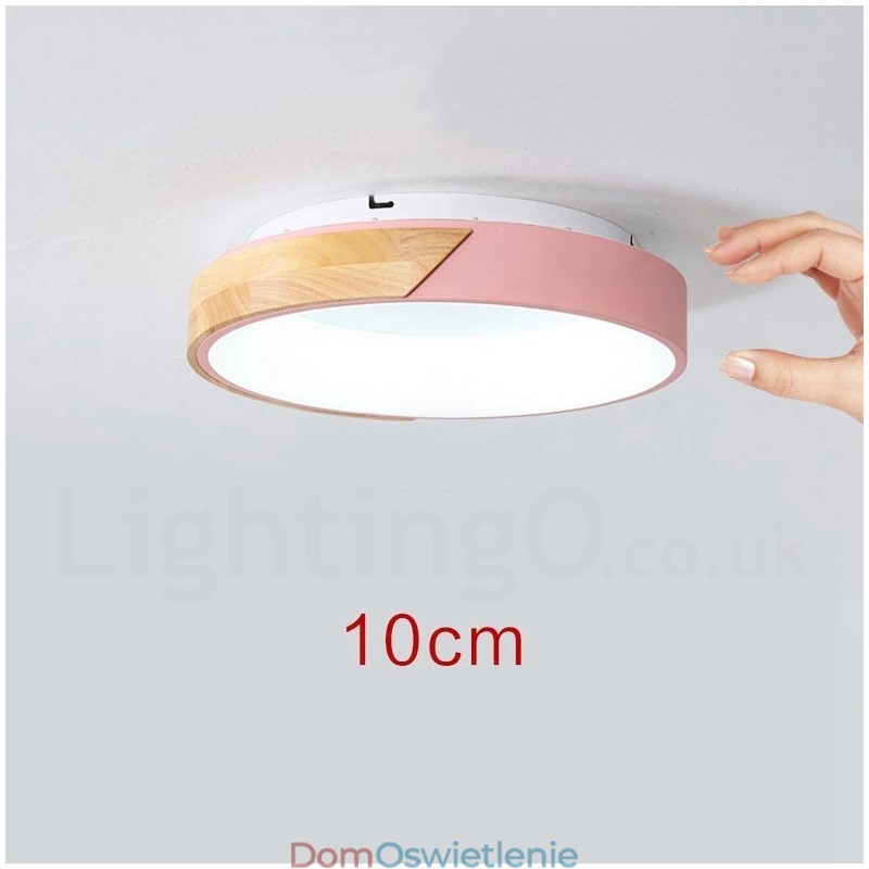 Ściemnialna wielokolorowa okrągła drewniana lampa sufitowa z akrylowym kloszem Lampa sufitowa w stylu nordyckim