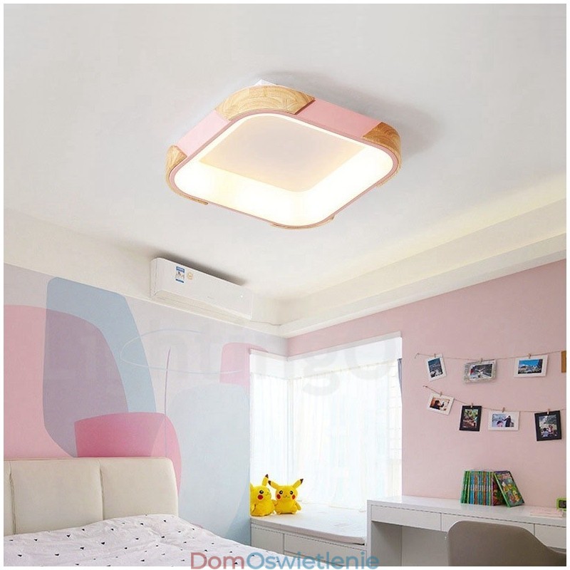 Ściemnialna wielokolorowa kwadratowa lampa sufitowa z drewna z akrylowym kloszem Lampa sufitowa w stylu nordyckim