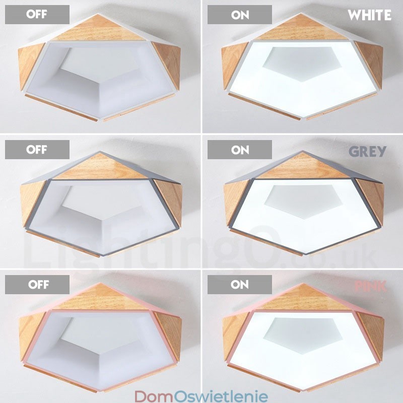 Ściemnialna wielokolorowa lampa sufitowa Pentagon Wood z akrylowym kloszem Lampa sufitowa w stylu nordyckim
