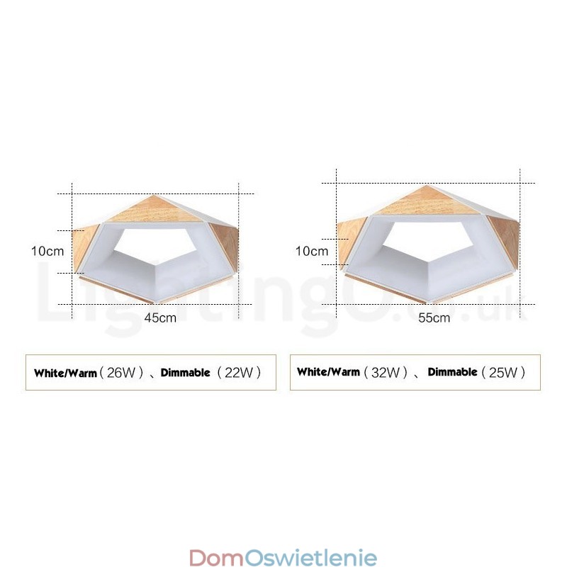 Ściemnialna wielokolorowa lampa sufitowa Pentagon Wood z akrylowym kloszem Lampa sufitowa w stylu nordyckim