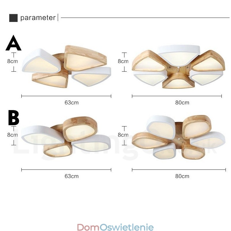 Ściemnialna ultracienka lampa sufitowa Petal Wood z akrylowym kloszem w stylu nordyckim