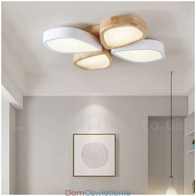 Ściemnialna ultracienka lampa sufitowa Petal Wood z akrylowym kloszem w stylu nordyckim