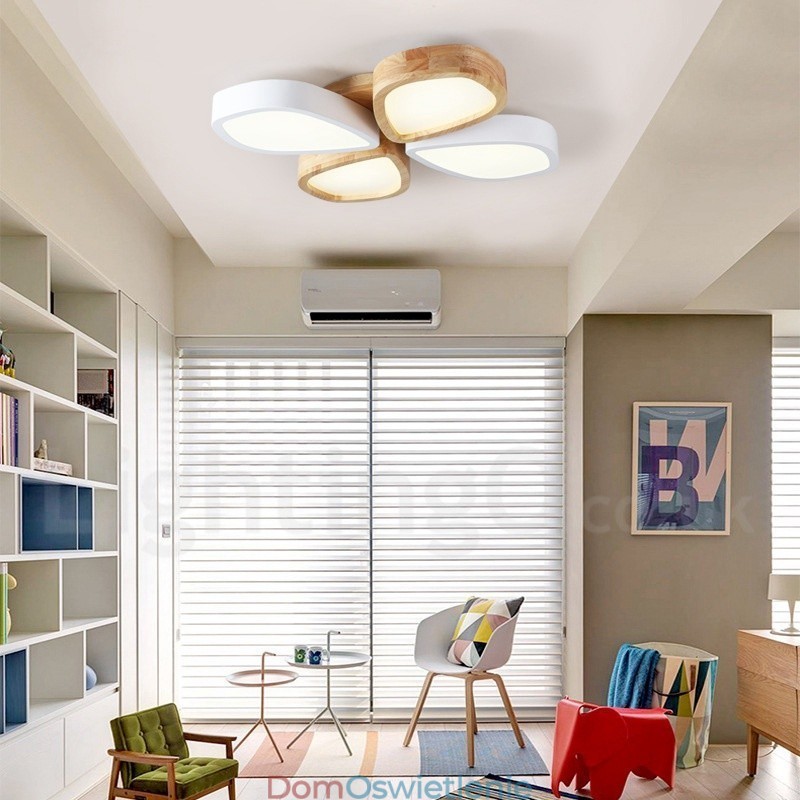 Ściemnialna ultracienka lampa sufitowa Petal Wood z akrylowym kloszem w stylu nordyckim