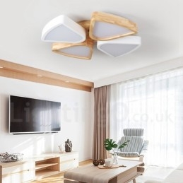 Ściemnialna ultracienka lampa sufitowa Petal Wood z akrylowym kloszem w stylu nordyckim