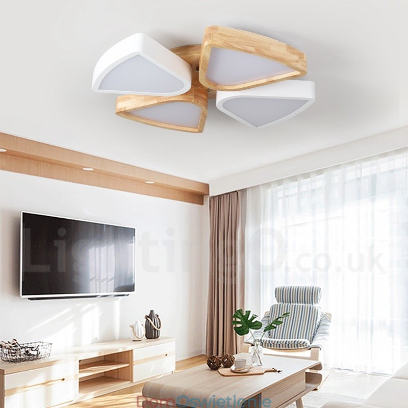 Ściemnialna ultracienka lampa sufitowa Petal Wood z akrylowym kloszem w stylu nordyckim