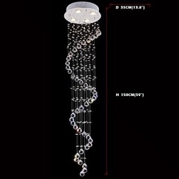 Kryształowa lampa wisząca żyrandol oświetlenie 4 światła srebrny Canpoy przezroczysty K9 kryształowe lampy sufitowe Helix H150CM