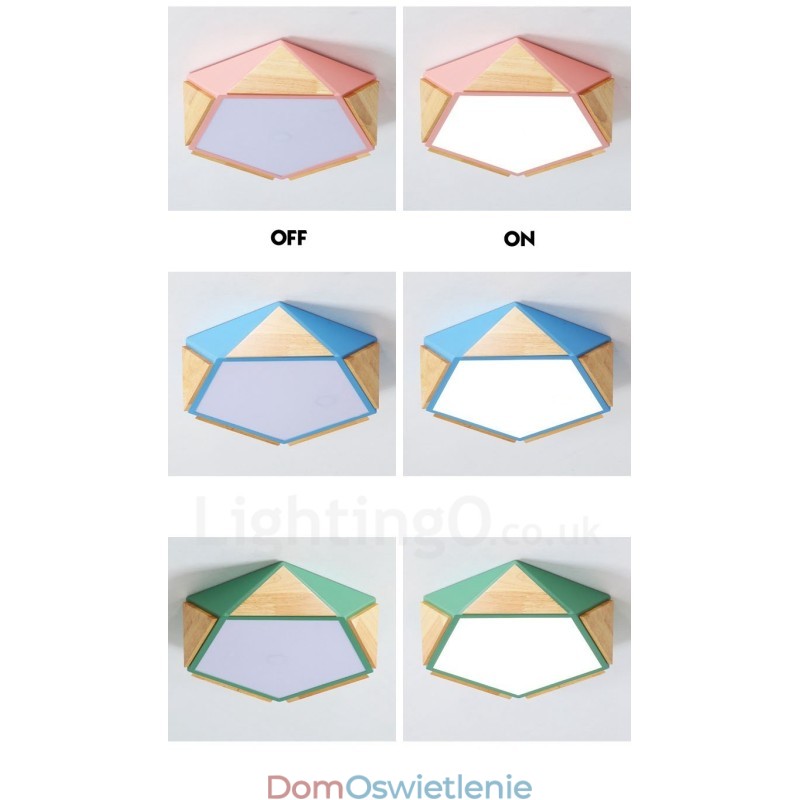 Ściemnialna lampa sufitowa Macaron Multi Colors z drewna z akrylowym kloszem Lampa sufitowa w stylu nordyckim