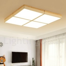 Duży kwadratowy ściemnialny makaronik Ultra cienki wielokolorowy drewniany sufitowy z akrylowym kloszem Lampa sufitowa w stylu nordyckim