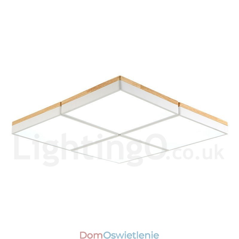 Duży kwadratowy ściemnialny makaronik Ultra cienki wielokolorowy drewniany sufitowy z akrylowym kloszem Lampa sufitowa w stylu nordyckim