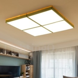 Duży kwadratowy ściemnialny makaronik Ultra cienki wielokolorowy drewniany sufitowy z akrylowym kloszem Lampa sufitowa w stylu nordyckim
