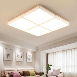 Duży kwadratowy ściemnialny makaronik Ultra cienki wielokolorowy drewniany sufitowy z akrylowym kloszem Lampa sufitowa w stylu nordyckim