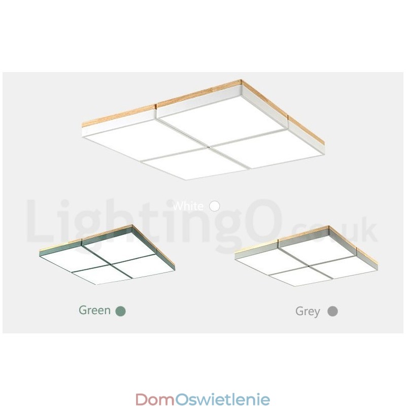 Duży kwadratowy ściemnialny makaronik Ultra cienki wielokolorowy drewniany sufitowy z akrylowym kloszem Lampa sufitowa w stylu nordyckim