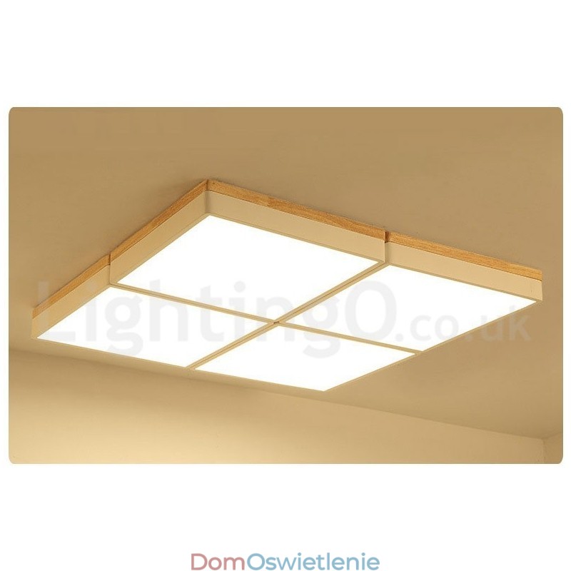 Duży kwadratowy ściemnialny makaronik Ultra cienki wielokolorowy drewniany sufitowy z akrylowym kloszem Lampa sufitowa w stylu nordyckim