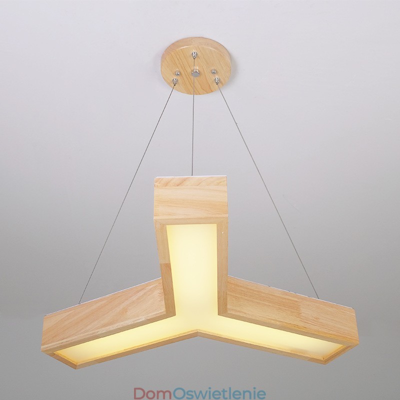Drewniana nowoczesna lampa wisząca w kształcie trójkąta