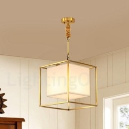 Czysta mosiężna prosta rustykalna retro zabytkowa lampa wisząca z mosiądzu z kloszem z tkaniny