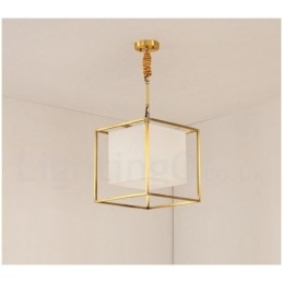 Czysta mosiężna prosta rustykalna retro zabytkowa lampa wisząca z mosiądzu z kloszem z tkaniny