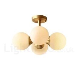 4 światła Pure Brass Modern Contemporary Simple Rustic Retro Vintage Flush Mount Sufitowa lampa z kloszami szklanymi