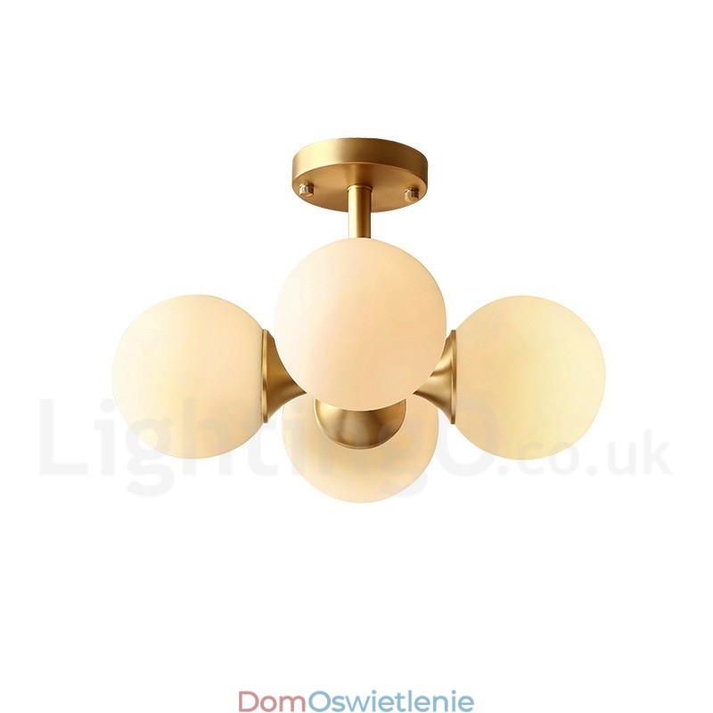 4 światła Pure Brass Modern Contemporary Simple Rustic Retro Vintage Flush Mount Sufitowa lampa z kloszami szklanymi