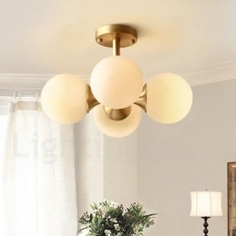 4 światła Pure Brass Modern Contemporary Simple Rustic Retro Vintage Flush Mount Sufitowa lampa z kloszami szklanymi