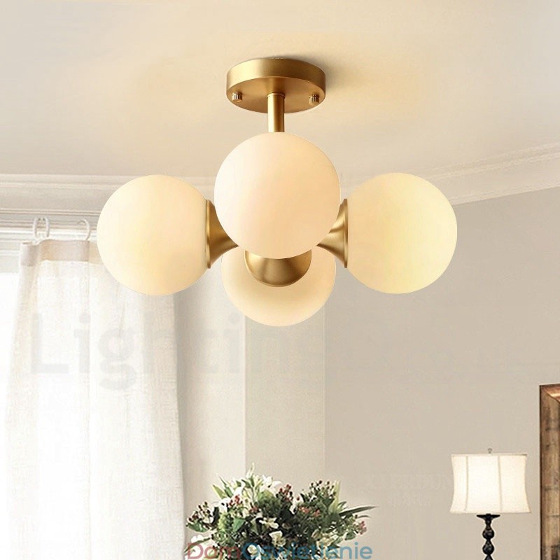 4 światła Pure Brass Modern Contemporary Simple Rustic Retro Vintage Flush Mount Sufitowa lampa z kloszami szklanymi