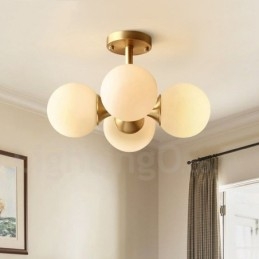 4 światła Pure Brass Modern Contemporary Simple Rustic Retro Vintage Flush Mount Sufitowa lampa z kloszami szklanymi