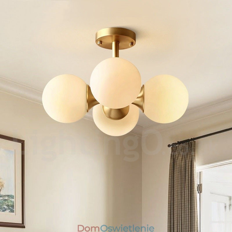 4 światła Pure Brass Modern Contemporary Simple Rustic Retro Vintage Flush Mount Sufitowa lampa z kloszami szklanymi