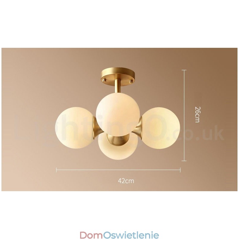 4 światła Pure Brass Modern Contemporary Simple Rustic Retro Vintage Flush Mount Sufitowa lampa z kloszami szklanymi