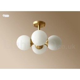 4 światła Pure Brass Modern Contemporary Simple Rustic Retro Vintage Flush Mount Sufitowa lampa z kloszami szklanymi