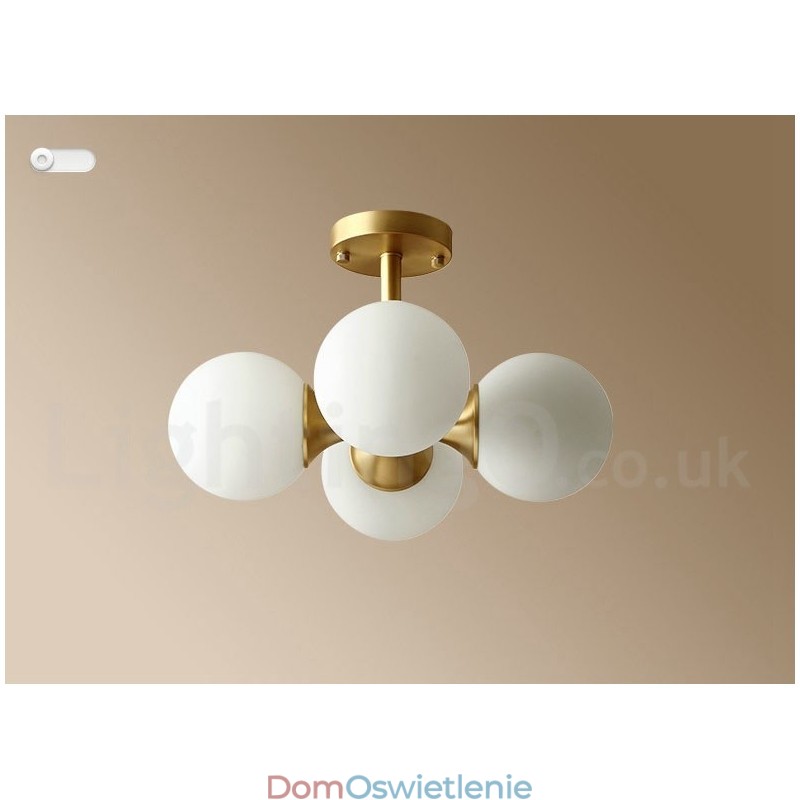 4 światła Pure Brass Modern Contemporary Simple Rustic Retro Vintage Flush Mount Sufitowa lampa z kloszami szklanymi