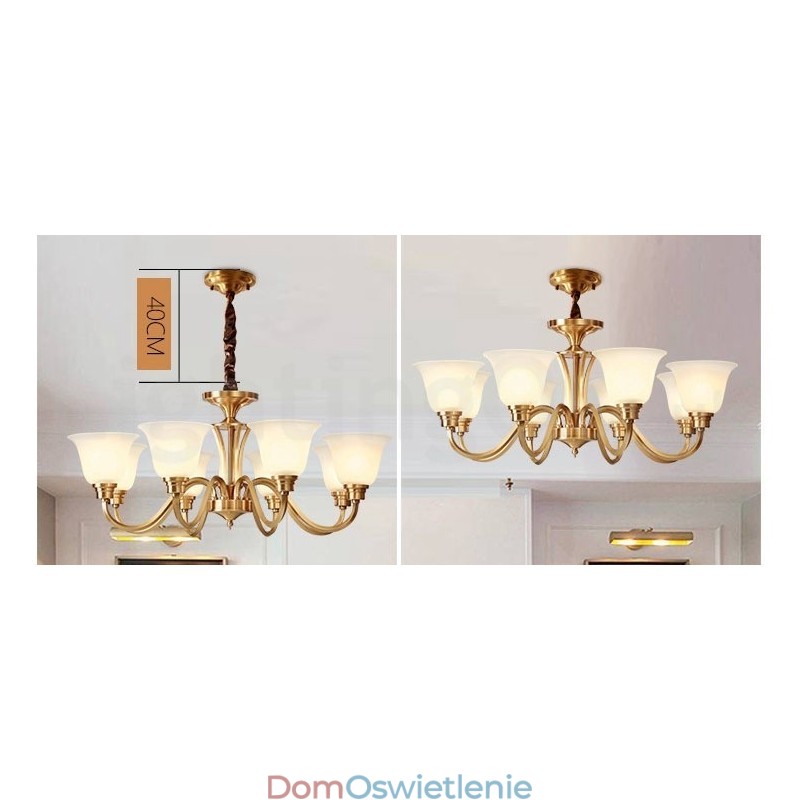 Czysty mosiądz Duży luksusowy rustykalny retro vintage solidny mosiężny żyrandol wiszący z kloszami szklanymi