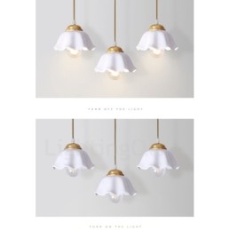 Wisząca lampa rustykalna Lodge w stylu nordyckim z czystego mosiądzu z kloszem ceramicznym