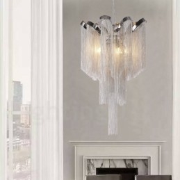 Aluminiowe frędzle żyrandol designerski wisząca lampa srebrny kolor