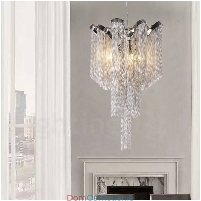 Aluminiowe frędzle żyrandol designerski wisząca lampa srebrny kolor