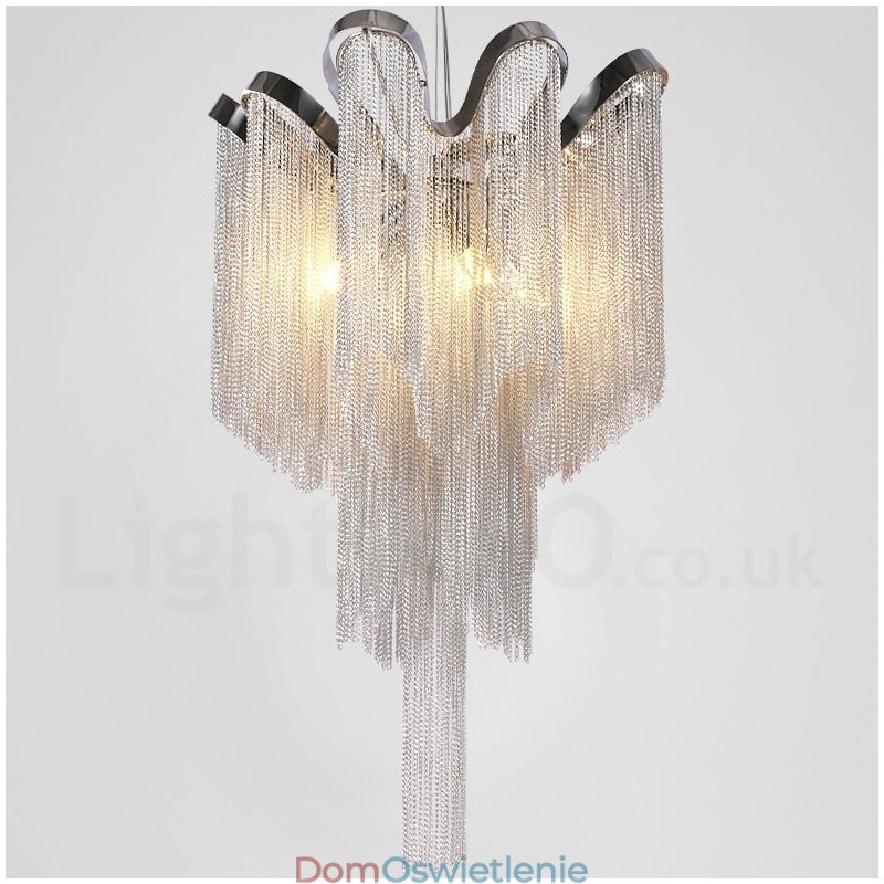 Aluminiowe frędzle żyrandol designerski wisząca lampa srebrny kolor