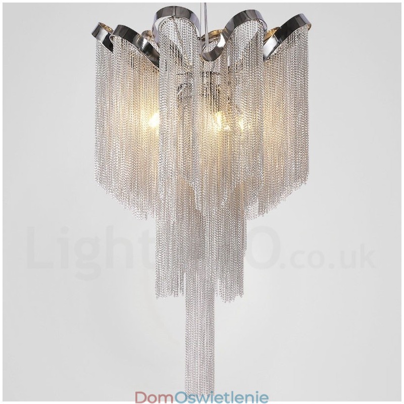 Aluminiowe frędzle żyrandol designerski wisząca lampa srebrny kolor