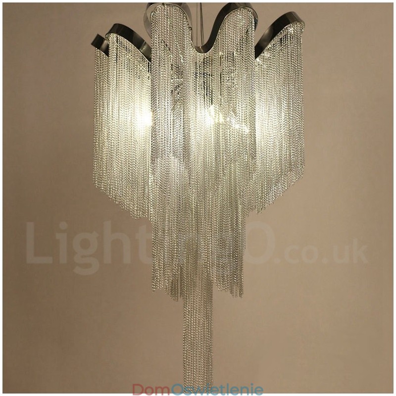 Aluminiowe frędzle żyrandol designerski wisząca lampa srebrny kolor