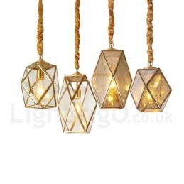 Wisząca lampa rustykalna Lodge w stylu nordyckim z czystego mosiądzu z kloszem szklanym