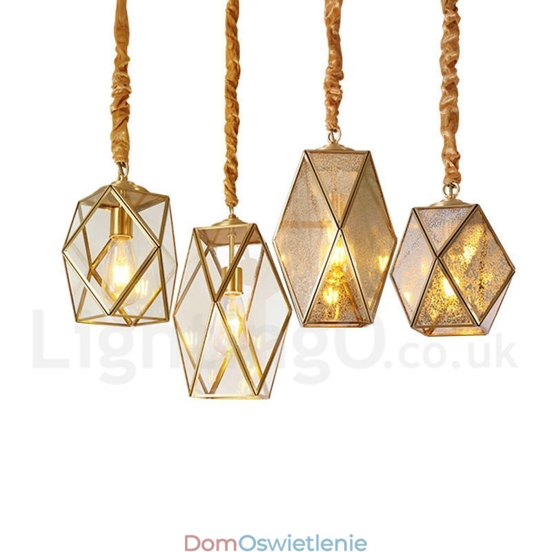 Wisząca lampa rustykalna Lodge w stylu nordyckim z czystego mosiądzu z kloszem szklanym