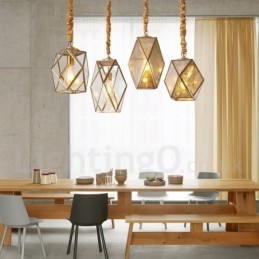 Wisząca lampa rustykalna Lodge w stylu nordyckim z czystego mosiądzu z kloszem szklanym
