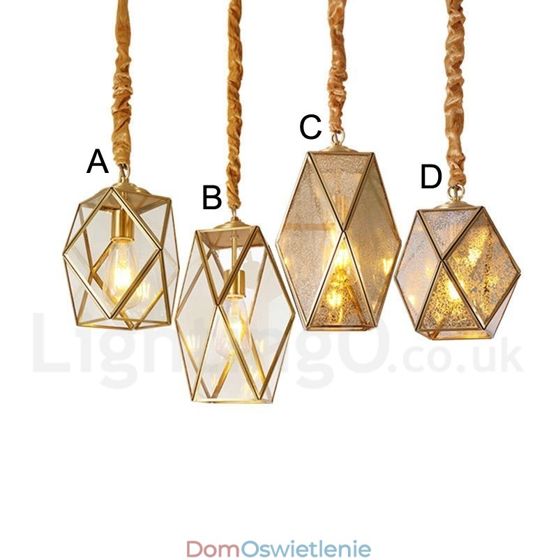 Wisząca lampa rustykalna Lodge w stylu nordyckim z czystego mosiądzu z kloszem szklanym