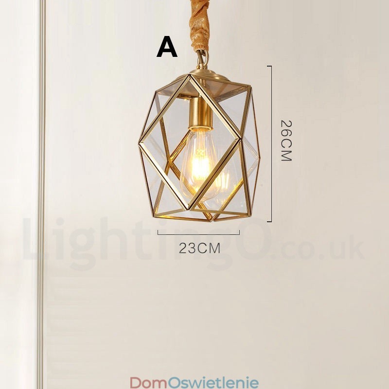 Wisząca lampa rustykalna Lodge w stylu nordyckim z czystego mosiądzu z kloszem szklanym